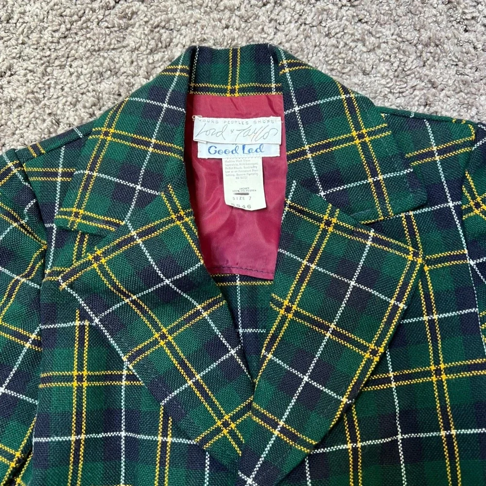 Vintage Good Lad Lord & Taylor Tartan Plaid Blazer Jacket Green Kid's Youth Sz 7